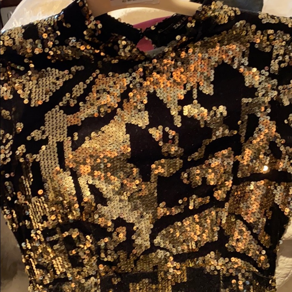 ZARA Gold and Black Sequined Dress Size S NWT